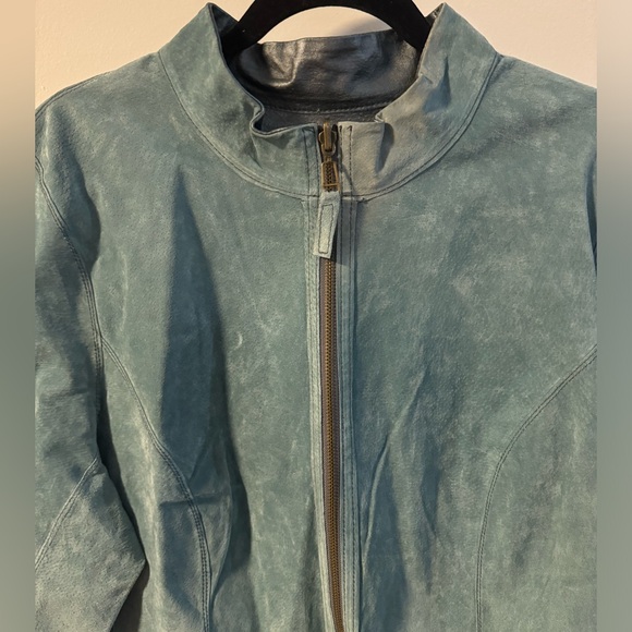 Vintage Reversible Suede Leather Jacket Lightweight Woman’s Blue Retro Shacket - Picture 8 of 16